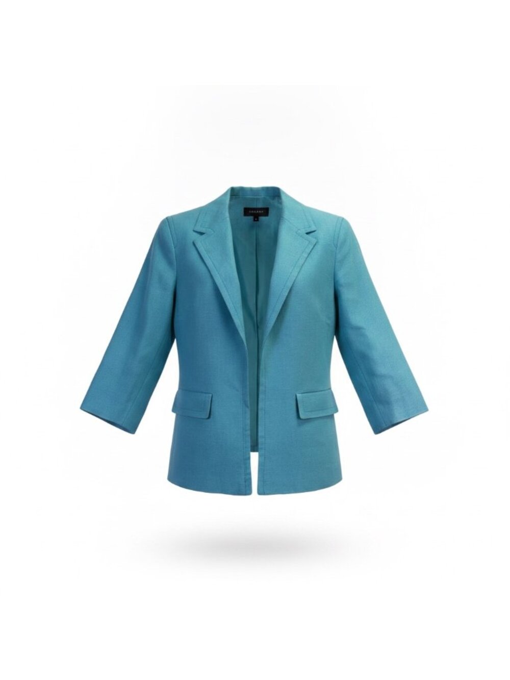 Talbots Womens Blue Linen Blend Open Blazer 3/4 Sleeve Lightweight Size 8